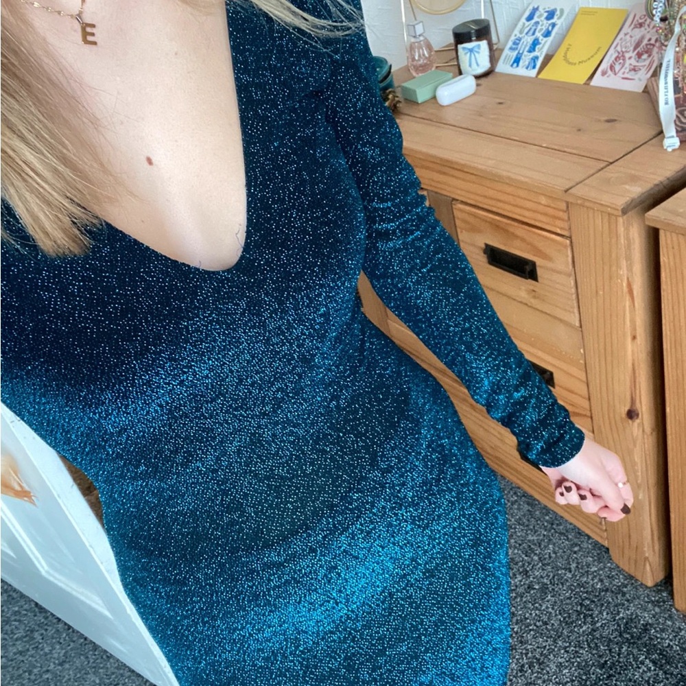 Topshop Teal Long Sleeve Dress